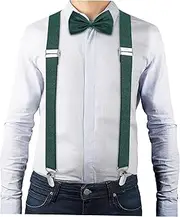 [Yardenfun] Unique Bow Tie Suspenders Set for Boys Green Dress Suspenders Adjustable Clips for Tuxedo or Casual Events