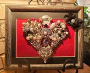 Heart- One of a Kind Jewelry to Canvas Art Piece -Handmade- Sparkling and Classy
