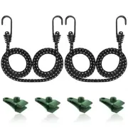 2Pcs Bungee Cords with Hooks 48 Inch Bungee Cords with Tarp Clips Black Bunge...