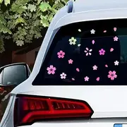 Sakura Car Decal Cherry Blossoms Sticker for Cars-27 Pcs Pretty Flowers Decal for Women Holographic Sakura Decals Vinyl Waterproof Auto Accessories Sticker Decal (Rainbow White)