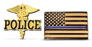 2-Piece Thin Blue Line Flag & Police Lapel or Hat Pin & Tie Tack Set with Clutch Back by Novel Merk