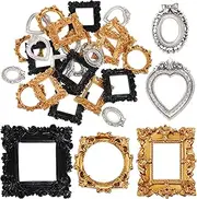Vicenpal 25 Pcs Vintage Resin Picture Frame Antique Photo Resin Frame Mini Resin Jewelry Display Frame Photography Photo Frame DIY Small Photo Frame for Photo Home Decoration (Black,Gold,Silver)
