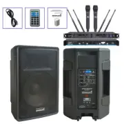 15 inch 2-Way PA Speaker 15" 3500W Peak Powered Speaker+ UHF Handheld Microphone
