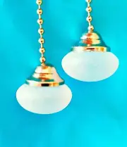 Set of Two ~ Frosted Decorative Metal ~ Ceiling Fan Pull Chains.
