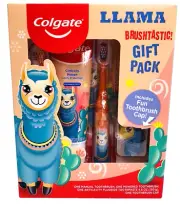 NIB Colgate Llama Brushtastic Gift Pack Manual Powered Toothbrush Cap Paste 2022