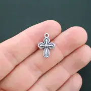 BULK 50 Cross Charms Antique Silver Tone 2 Sided Simple and Elegant - SC4330