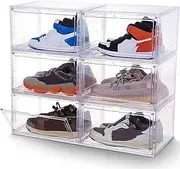 Stelive 6PCS Shoe Display Box Plastic Shoe Box Storage Containers Stackable Shoe Organizer Shoe Storage Box Magnetic Door Transparent Sneaker Case Dustproof Shoe Storage Bin for Home, 33.4x27.5x22.3cm