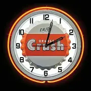 19" Enjoy Orange Crush Soda Bottle Cap Sign Orange Double Neon Clock ManCave Pop
