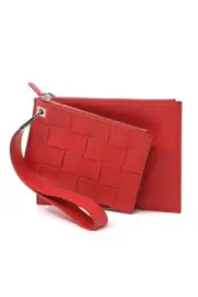 BOTTEGA VENETA red two piece intrecciato woven leather clutch bag w strap