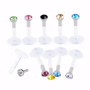 5/10X Set Multi Color Crystal Labret Monroe Lip Ring Bar Ear Stud Body Piercing