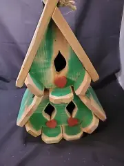 Chalet, A-Frame Distressed Style Birdhouse Avian Bird House Condo Rust Red ~16"