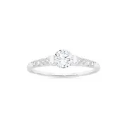 Silver Cz Solitaire On Cz Band Ring Size M in Clear