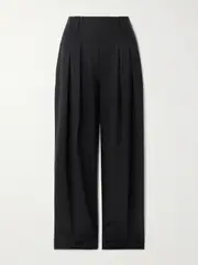 [Victoria Beckham] Victoria Beckham - Cinch Pleated Twill Wide-leg Pants - Black - UK 14 UK 14 Black