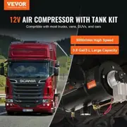 12V Air Compressor with Tank 0.8 Gallon/3 L, Train Horn Air Compressor, 120 psi Working Pressure Onboard Air Compressor System for Train Air Horns, Inflating Tires, Air Mattresses