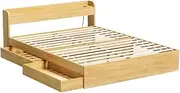 Artiss Queen Bed Frame with 2 Storage Drawers, Platform Bed with Headboard, Bed Base with USB Ports, Sturdy Wooden Slat Support, 300KG Capacity Guest Bed for Bedroom Furniture, Easy Assembly