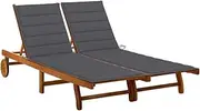 VRAXO 2-Person Garden Sun Lounger with Cushions Solid Acacia Wood -34.68KG,3061374