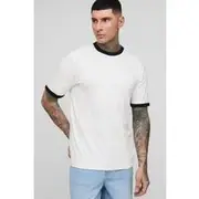 Mens Ecru Tall Ringer Crew Neck Regular Fit T-Shirt