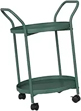 Leefasy 2 Tier Serving Trolley End Table with Wheels Nordic Metal Round Side Table Movable Utility Cart for Laundry Room,Office, Green