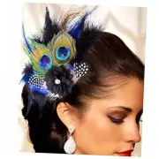 1920s Feather Hair Clip Peacock Flapper Fascinator Black Hair Accessories for