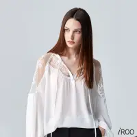 在飛比找momo購物網優惠-【iROO】波希米亞圖騰刺繡厚雪紡上衣