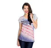 One World Printed Knit Short Sleeve Shadow Striped American Flag T-Shirt Small J