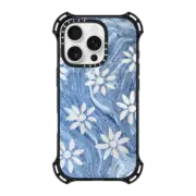 iPhone 16 Pro Bounce Case MagSafe Compatible BLUE MARBLE DAISIES