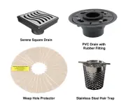 SereneDrains Square Shower Drain Complete PVC kit Stainless Steel Ocean Wave