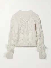 [VINCE] VINCE - Feather-trimmed Cable-knit Wool And Cashmere-blend Sweater - Cream - x small x small Cream