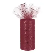 6" 50 Yards Sequin Tulle Ribbon Rolls Glitter Netting Fabric Burgundy Red