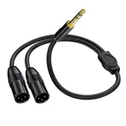 6.35mm TRS Male Plug to 2 Dual XLR Male Microphone Stereo Unbalanced Audio Converter Adapter Y Splitte Cable Cord-C Black