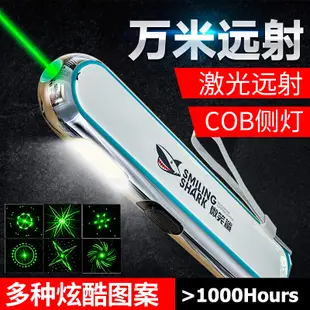 【微笑鯊】LS308現貨 大功率遠射激光筆 綠光雷射筆 COB手電筒 逗貓鐳射筆 充電鐳射筆 定