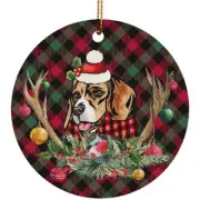 Funny Beagle Dog With Deer Anlters Plaid Pattern Ornament Gift Decor Hanging