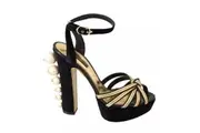Dolce & Gabbana Black Gold Bianca Faux Pearl Sandals