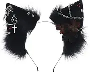 [HEYZAKKA] Plush Wolf Ear Headband With Flower Plush Punk Headband For Anime Theme Gatherings For Girls
