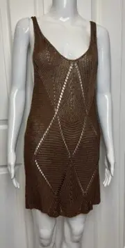 New $550 Donna Karan Knitted Sleeveless Scoop Net Tunic Top Long Tank Shirt L