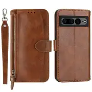 For Google Pixel 7 Pro Wallet Flip Phone Case Zipper Pocket Anti-wear Magnetic Pu Leather Stand Shell With Long / Short Straps