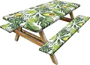 Picnic Table Bench Covers - 3-Piece Outdoor Table and Chairs Anti-Layer | Avocado Windproof and Dustproof Tablecloth | Windproof Table Bench Cloth | 6ft Elastic Waterproof Outdoor