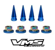 6 VMS RACING STRUT TOWER SPIKES + BLUE WASHERS & NEOCHROME NUTS FOR HONDA (for: Honda Civic)