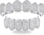 [TOPGRILLZ] 18K Gold&Silver Iced Out CZ Simulated Diamond Hip Hop Top and Bottom Grillz for Your Teeth