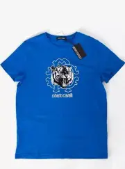 Roberto Cavalli HST618 Tiger Graphic Tee Bluette ( L )