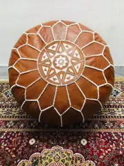 New Handmade Leather Ottoman Footstool Pouffe Moroccan Boho Unstuffed