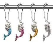 Mermaid Decorative Shower Curtain Hooks - Silver Metal Multicolour