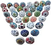 20 Pieces Mix Color Multi Designed Ceramic Cupboard Cabinet Door Knobs Drawer Pulls & Chrome Hardware - Hand Painted Pulls