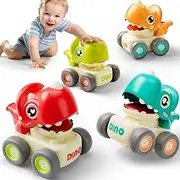 Dinosaur Car Toys for Toddlers 1-3, Baby Dino Press Go Whistle Cars, Infant Racing Vehicle Set, Push Go Friction Car for 6 9 12 18 Months, 1st Birthday Choice for 1 2 Years Old Boys Girls