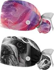[YTYVAGT] 2-Pc,Nurse Scrub Caps,Scrub Hats with Buttons and Cotton Sweatband,Colorful Gradient Texture