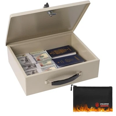 Fireproof Document Box with Key Lock & Fireproof Money Bag,Safe Storage Boxfo...