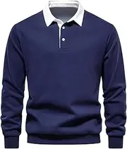 [Btmpmcs] Men Polo Shirt Casual Long Sleeve T-Shirt Cotton Golf Poloshirts Tee Tops Plain Premium Rugby Shirt