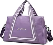 Outplea 30L Gym Bag with Shoe Compartment for Women, Large Travel Duffle Bag with Trolley Sleeve, Gym Tote Bags with Wet Pocket, Carry On Bags for Overnight Weekender Airplane, Purple, 30L, Travel