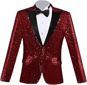 [Maiyifu-GJ] Men's One Button Sequins Suit Jacket Shiny Sequin Slim Fit Banquet Blazer Coat Stylish Wedding Dinner Prom Tuxedo