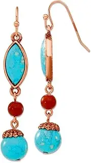[JewelryWeb] Shepherd hook Copper tone Aqua and Brown Beads Long Drop Dangle Earrings 56x10mm Wide-Dangle Earring for Women